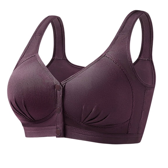 BaoFuBaoMei Front Snap Bras for Women Plus Size Ribbed Wireless Bra Molded Cup Shaping Brassiere Push up Breathable Bralette