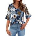 thumbnail image 2 of ZHENHONG Long Sleeve T Shirt Women 3/4 Length Sleeves Womens Tops Blouses For Women Casual Tops Trendy Shirts Spring Clothes 2025,Blue Women Blending Shirts S, 2 of 4