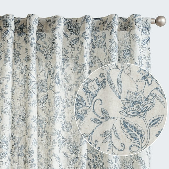 Curtainking Rustic Look Farmhouse Blue Floral Print Home Back Tab Light Filtering Curtains, 50" x 84" (2 Panels)