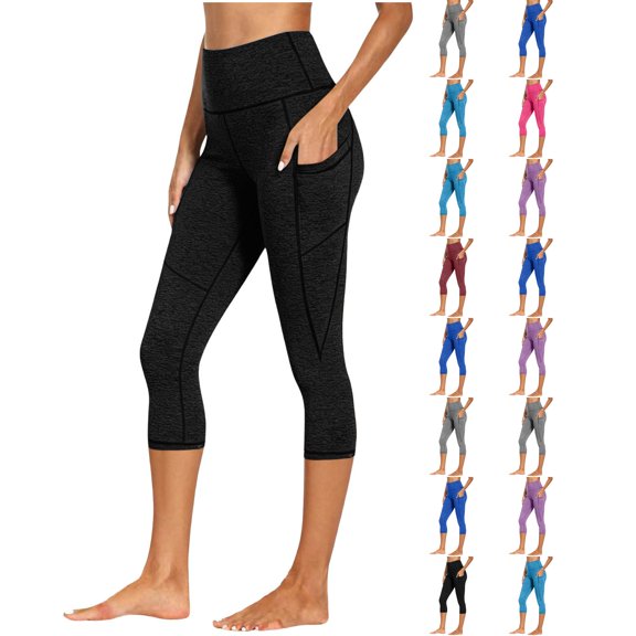 VV AVEORS Capri Leggings For Women - High Waisted Tummy Control Compression Leggings Quick Dry Athletic Workout Yoga Pants With Pockets Black L