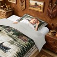 thumbnail image 4 of meiyoeat Vintage Lake Cabin Boat Landscape Twin Comforter Sets for Men Women, Pine Forest Wildlife Bedding Set, Green Brown, Grey Reversible, 2pcs, 1 Comforter and 1 Pillowcase, 4 of 6