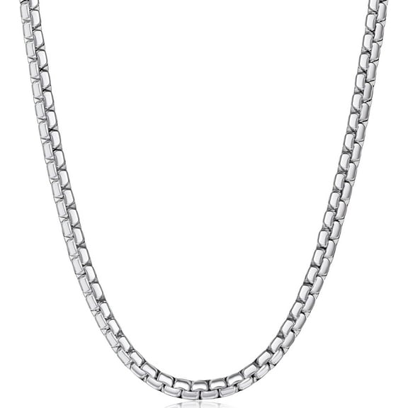 Silver Tone Box Chains for Men, 2.5/3/4/4.5/5mm Stainless Steel Flat Box Chain Necklace, Necklaces for Men and Women 16-28 Inches