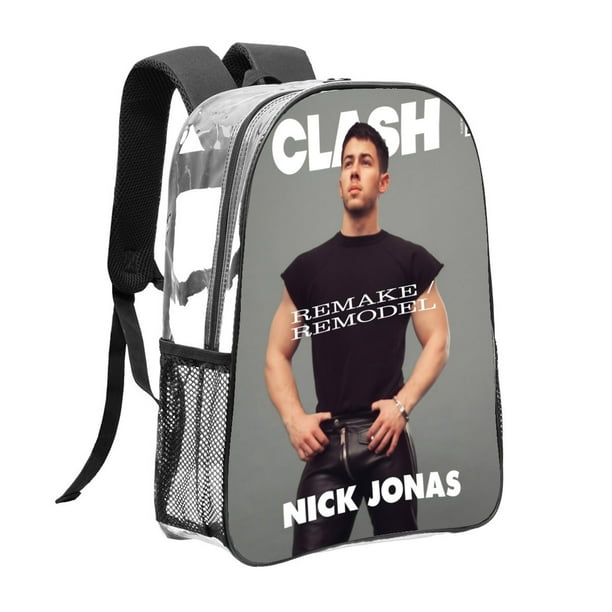Nick Jonas Mochila transparente temática, resistente y duradera, bolsa see-through para trabajo, deporte, universidad y viaje, 31 × 43 cm