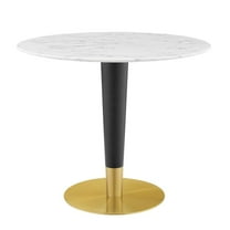 Modway Zinque 36" Artificial Marble Dining Table in Gold White