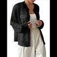 thumbnail image 2 of Cárdigan de Crochet para Mujer, Suéter Ahuecado, Suéter de Larga con Botones, Top de Punto Negro XL, 2 of 9