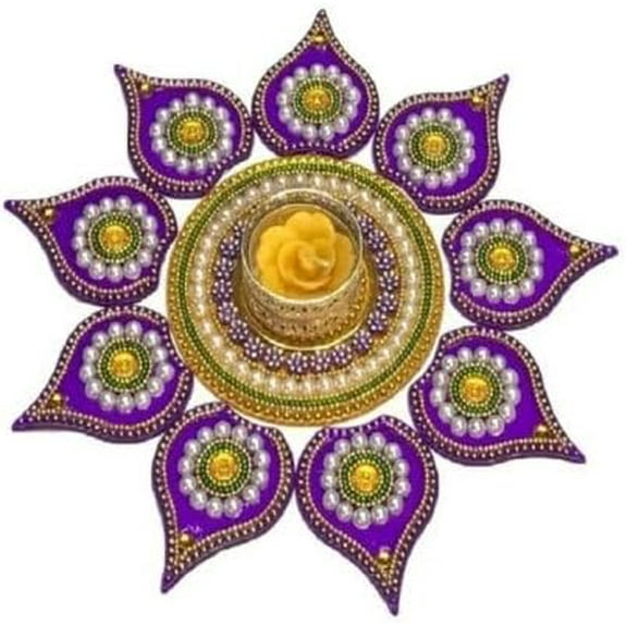 Acrylic Rangoli with Tea Light Holder 7 Pieces Multicolor Handicraft Decorations for Home Decor