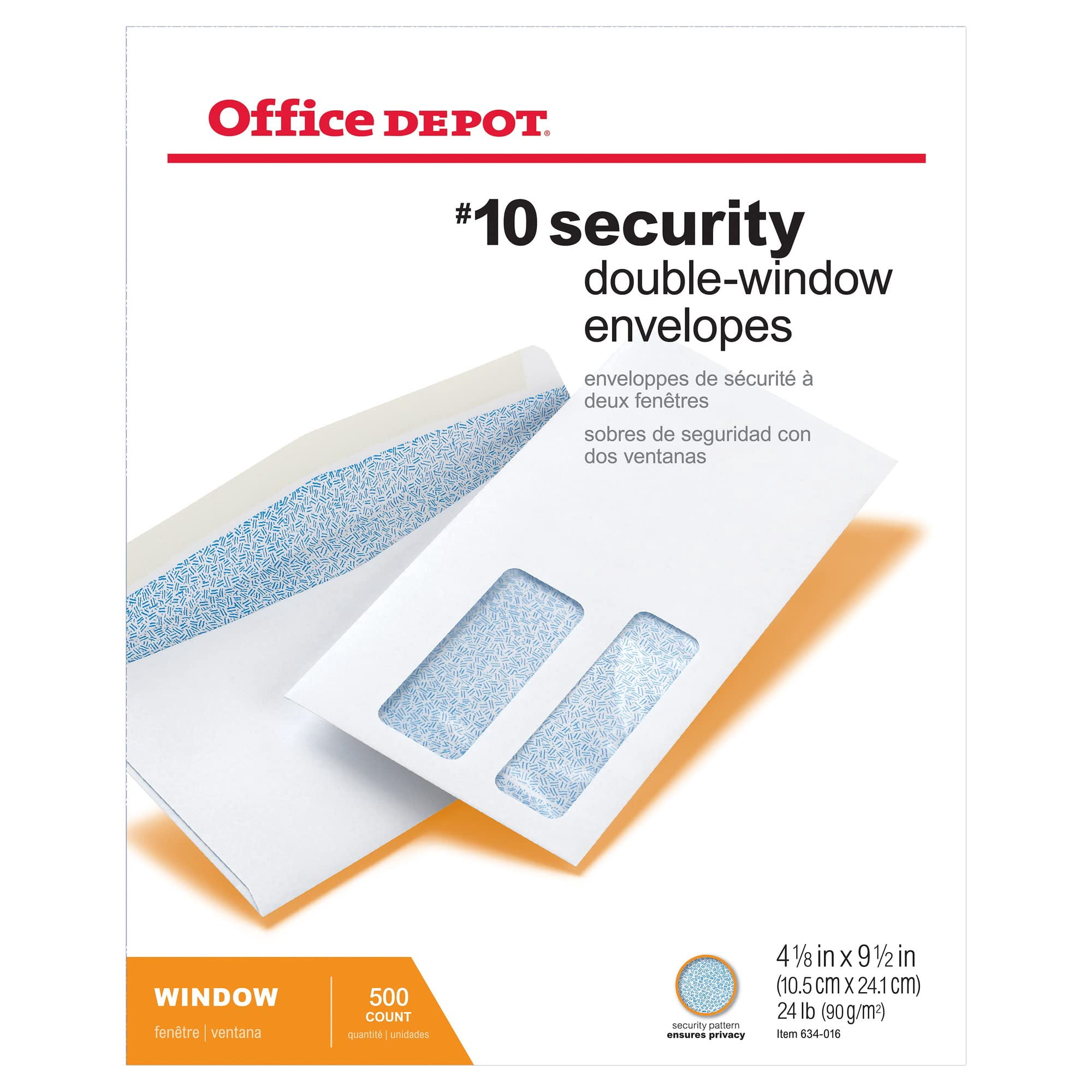 Office Depot Double-Window Envelopes, #10 (4 1/8in. x 9 1/2in.), White, Gummed, Box Of 500, 12018