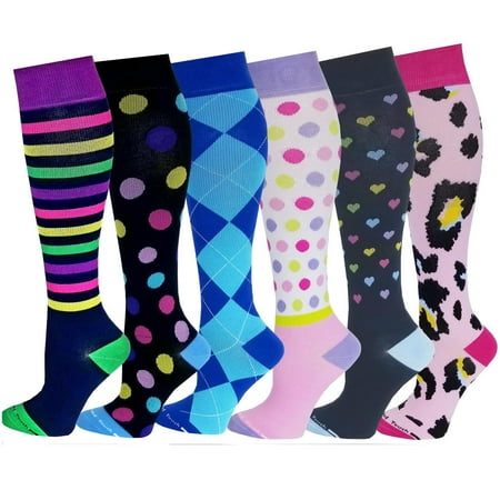 Differenttouch 6 Pairs Women Graduated Compression Knee High Socks