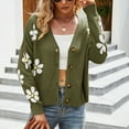 thumbnail image 2 of Wang6 Womens Pink Cardigan Sweaters Fall Open Front Button Long Sleeve Knit Sweater Causal V Neck Loose Floral Knitted Outwear Tops Green L, 2 of 5