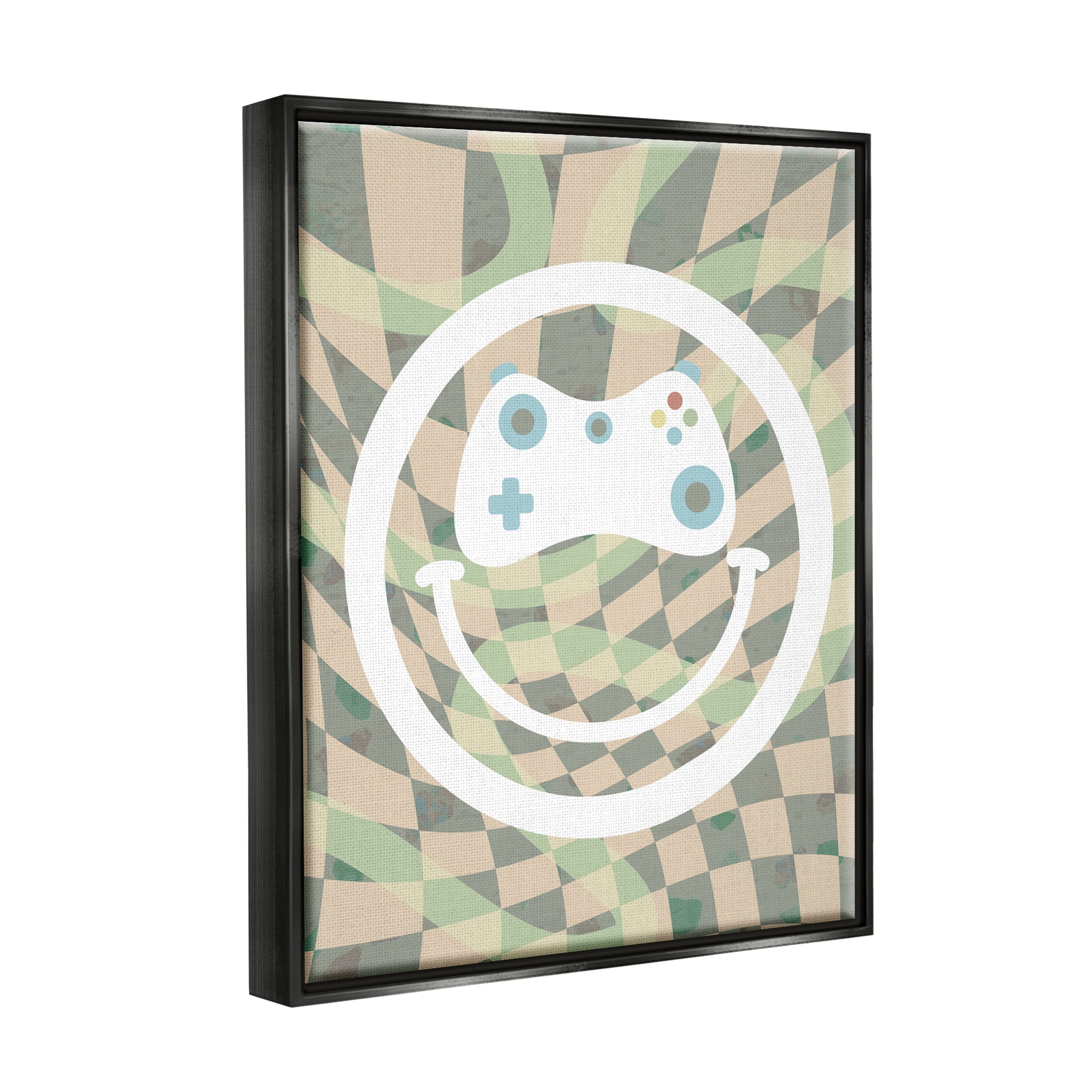 Stupell Industries Gamer Smile Patterned Abstract Painting Black Floater Framed Art Print Wall Art, 25 x 31
