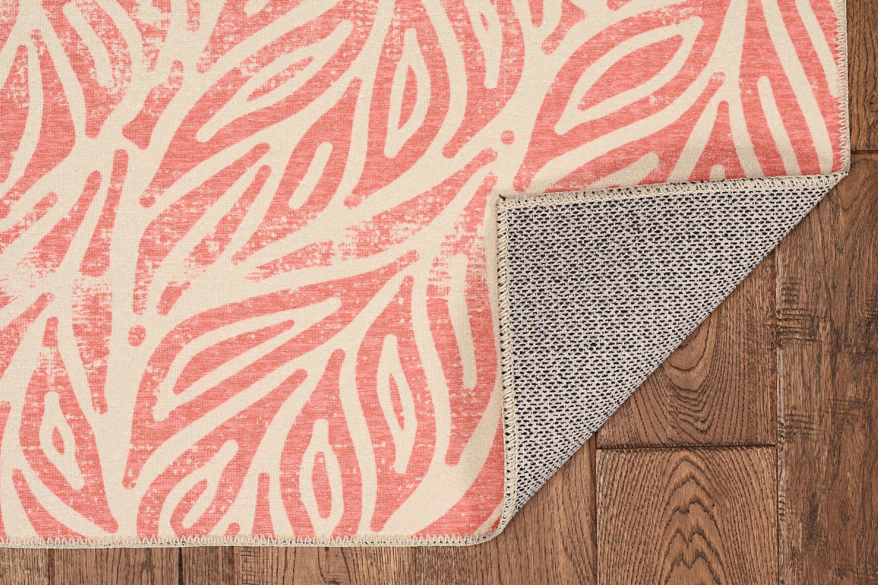 Linon Home Décor Washable Leona Area Rug or Runner Collection, Ivory and Coral, 2' x 8'