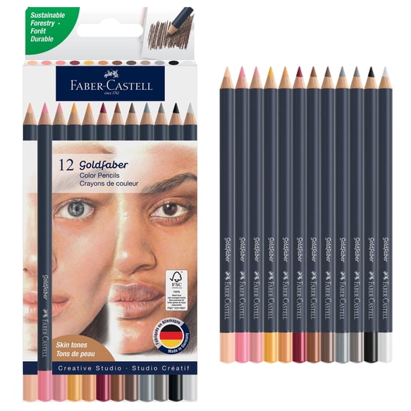 Faber-Castell Goldfaber Skin Tone Colored Pencils | Back to School Art Supplies | Blendable, Break-Resistant Cores for Sketching (12 Count)