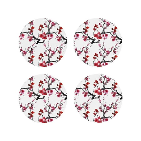 

Fuzoiu Cherry Blossoms Print Leather Coasters Set Drink Coasters Set of 4 for Tabletop Protection Durable PVC Coasters Home Décor and Housewarming Gift-Round Shape