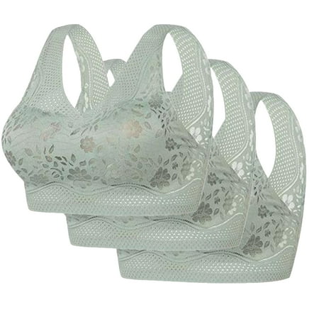 REORIAFEE Bras for Women 3PC Gathered Together No Wire Bras Solid Brassiere Comfy Wide Strap Breathable Corset Underwear Comfortable Classic Support Lingerie Green XXXL