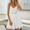 thumbnail image 2 of SMihono Summer Casual Cami Short Dress for Women 2025 Lace Insert Cami Dress Womens Spaghetti Strap&nbsp;Raised Dot Dresses White S, 2 of 7
