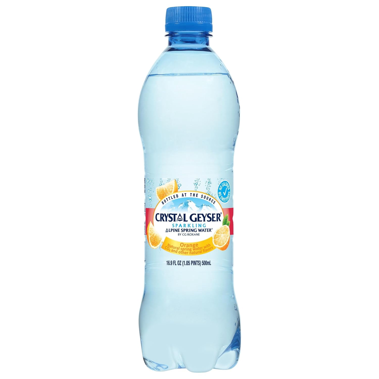 Crystal Geyser Sparkling Orange Alpine Natural Spring Water, 24-Pack, 16.9oz Bottles, Zero Calories and No Sweeteners, Naturally Flavored, Bottled at The Source