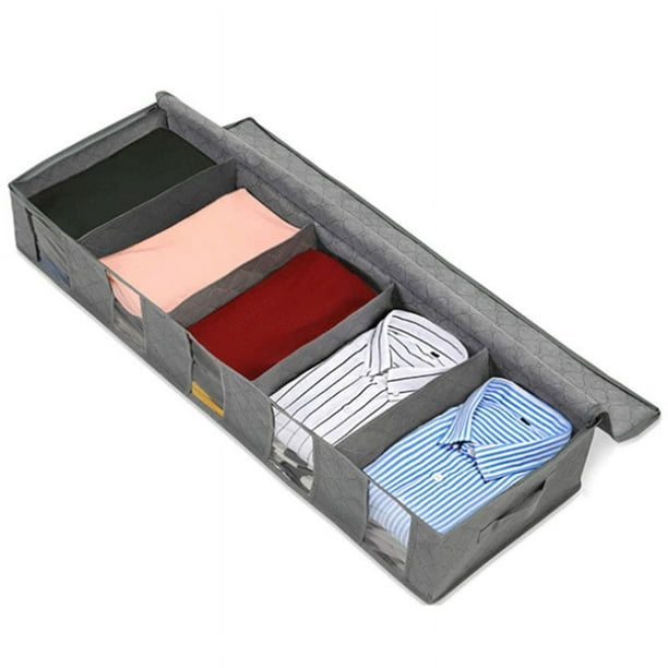 Rigid Collapsible Fabric Under Bed Storage Box Zipper Lid, Blankets