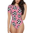 thumbnail image 1 of Saiise Cœur avec Motif de Vache Grenouillère à Manches Courtes pour Femmes Col Rond Pyjama Justaucorps Extensible avec Fermeture à Pression-Moyen, 1 of 7