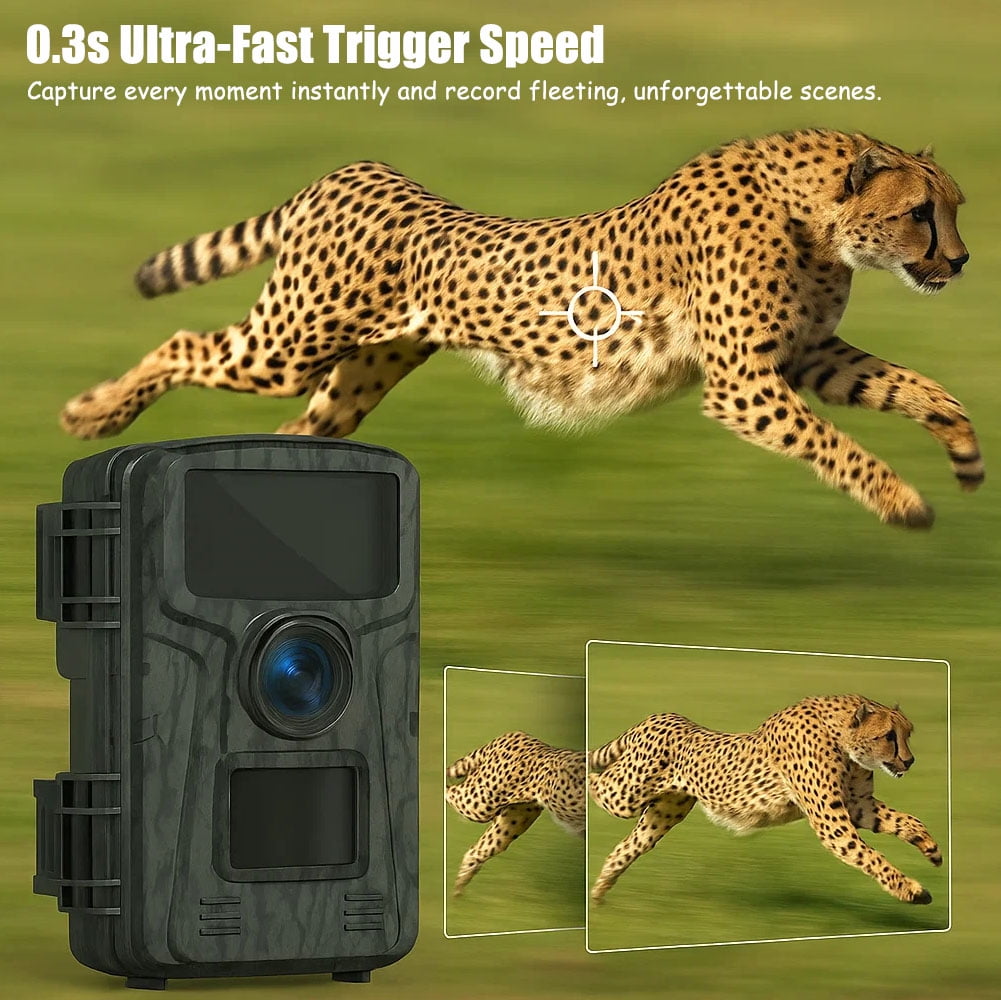 SUNOYAR 16MP Trail Camera, 1080P HD Game Camera with Night Vision, 0.8s Trigger Speed, 90°Wide-Angle, IP66 Waterproof, Hunting Camera for Wildlife Monitoring