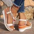 thumbnail image 3 of Platform Espadrilles for Women Bohemia Beaded Sandals Open Toe Wedges Heels Trendy Elastic Band Slingback Beach Shoes White Size 8.5, 3 of 8