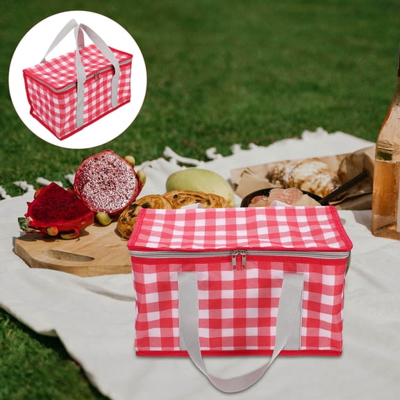 OULII Red Bento Lunch Bag with Thermal Insulation, Closure for Camping, Travel, and Food Storage