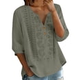 thumbnail image 5 of CYYOLLPF embroidered tops for women summer outfits linen pants set 2 Piece Gauze Cotton Peasant Outfits spring outfits for women 3/4 Sleeve Top sunmer sets womens shirts casual Gray M, 5 of 9