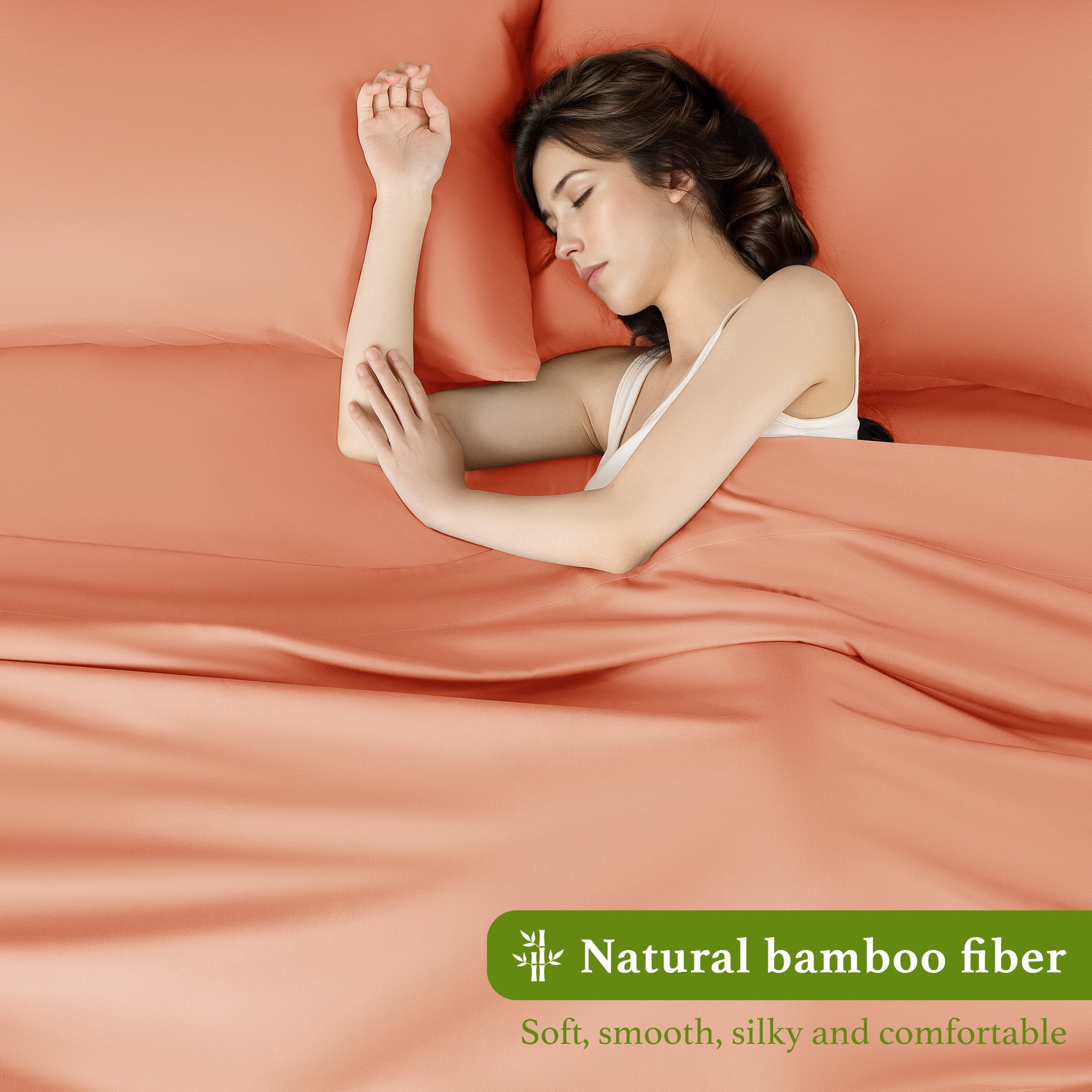 Baauye Cozy Bamboo Sheets Set, 4-Piece California King Sheet Set with 16" Deep Pockets, Soft and Breathable Bed Sheets, Coral
