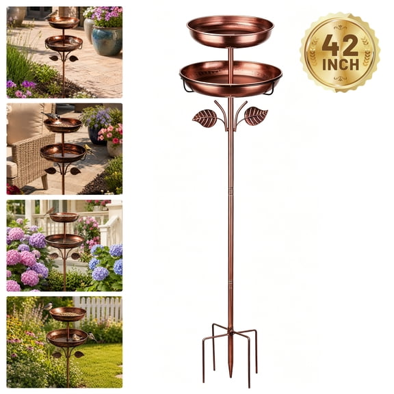 Bird Bath, 42In 4-Pronged Base Birdbaths for Outside, Double Metal Bird Bath & Feeder Bowls for Garden, Window, Patio, Yard & Lawn Decor, Ideal Gift for Bird Lovers