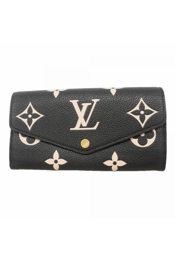 Pre-Owned Louis Vuitton Monogram Empreinte Bicolor Portefeuille Sarah Long Wallet M80496 Black...