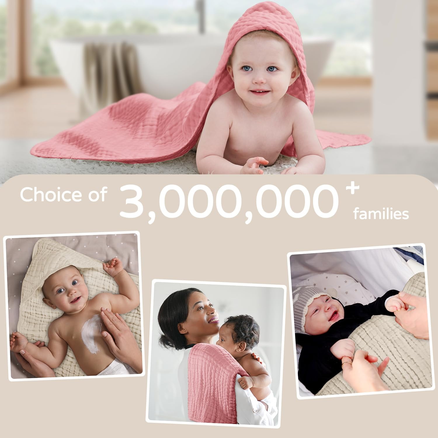 Hooded Baby Towels for Newborn 2 Pack 100% Muslin Organic Cotton Baby Bath Towel with Hood for Babies, Infant, Toddler and Kids, Large 32x32Inch, Soft and Absorbent Newborn Essential