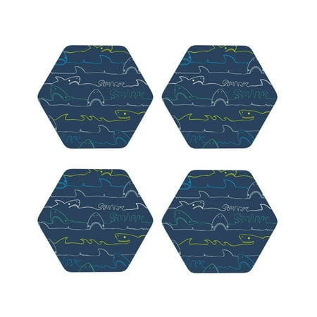 

Matuu Shark for Cup Coasters Set of 4 Leather Coasters Desk Coasters for Office Measures 4” x 4”-Hexagon