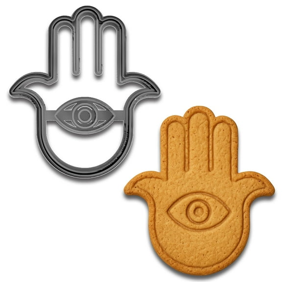 Protective Hamsa Hand Cookie Cutter & Stamp - 4x3.49", Symbol of Luck & Good Fortune (Random Color)