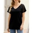 thumbnail image 4 of Yesfashion Womens Summer Tops Casual Short Sleeve V Neck T Shirts Loose Mesh Solid Color Patchwork Tunic Blouse Shirts, 4 of 4