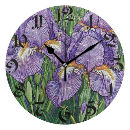 DEIARA Purple Iris Burgundy Butterfly Wall Clock 10in Silent Mechanism Battery Operated Retro Style for Living Room Bedroom and Kitchen Black Pointer