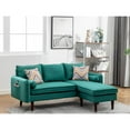 thumbnail image 4 of Mia Linen Fabric Sectional Sofa Chaise with USB Charger & Pillows in Green, 4 of 6