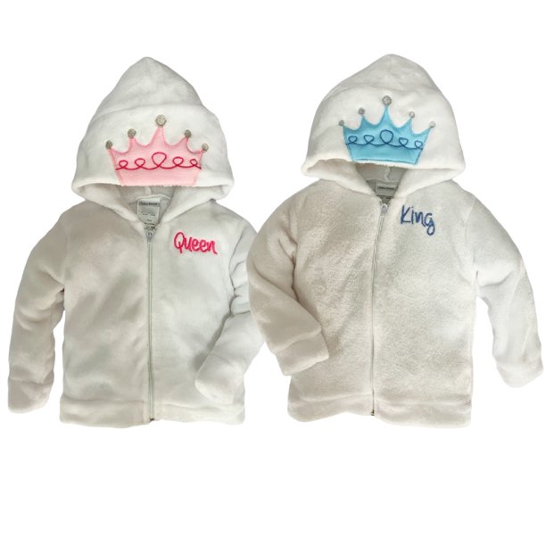Kit 2 Chamarras con Gorro Bordado Kiss Queen and King Baby Kisses KitB357