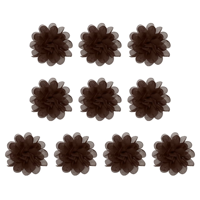 Uxcell 3.9" Flores de gasa Tela de flores Apliques de tela de costura Marrón 10 Pcs