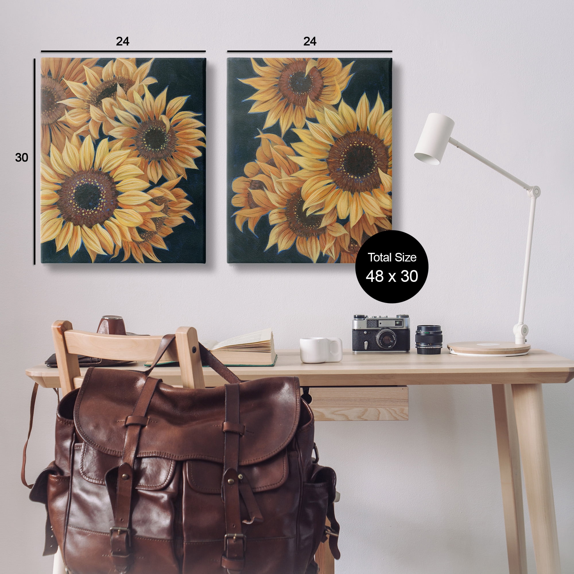 Stupell Industries Sunflowers on Black Botanical & Floral Painting Gallery Wrapped Canvas Art Print Wall Art, 24 x 30, Set of 2
