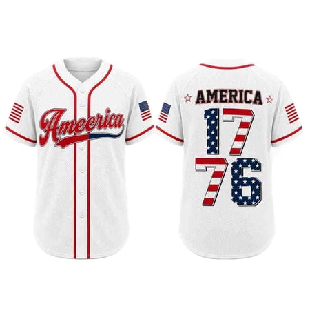 Men’s 250th Anniversary USA Jerseys - 4th of July Button Down American Flag and Star Patriotic Baseball Shirt