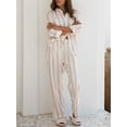 thumbnail image 3 of Women's Pajama Set Long Sleeve Button Down Shirt Wide Leg Pants Sleepwear 2-Piece Striped Lounge Pj Set, 3 of 6