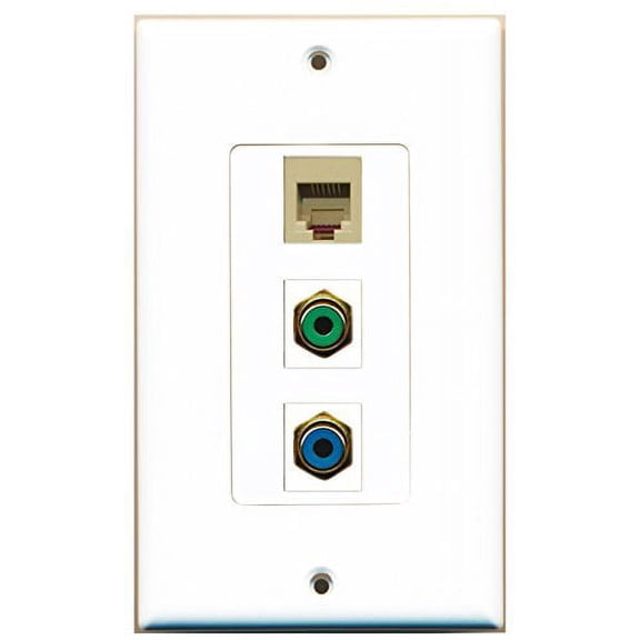 RiteAV - 1 Port RCA Green and 1 Port RCA Blue and 1 Port Phone RJ11 RJ12 Beige Decorative Wall Plate Decorative