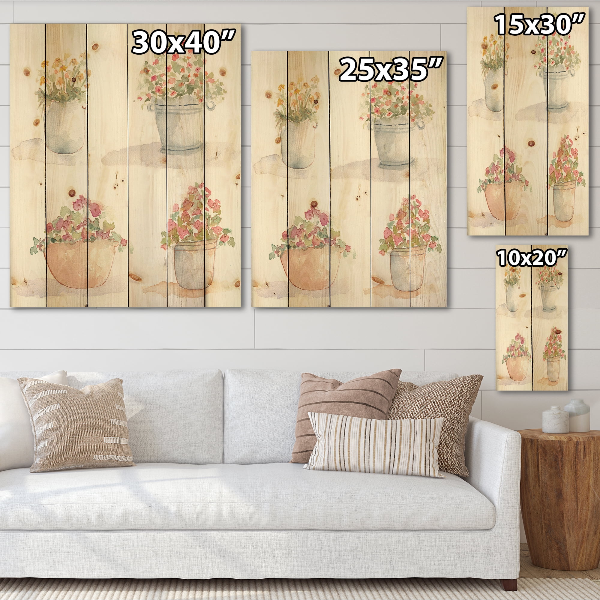 Designart 'Abstract Four Outdoor Flower Pots' Traditional Print on Natural Pine Wood