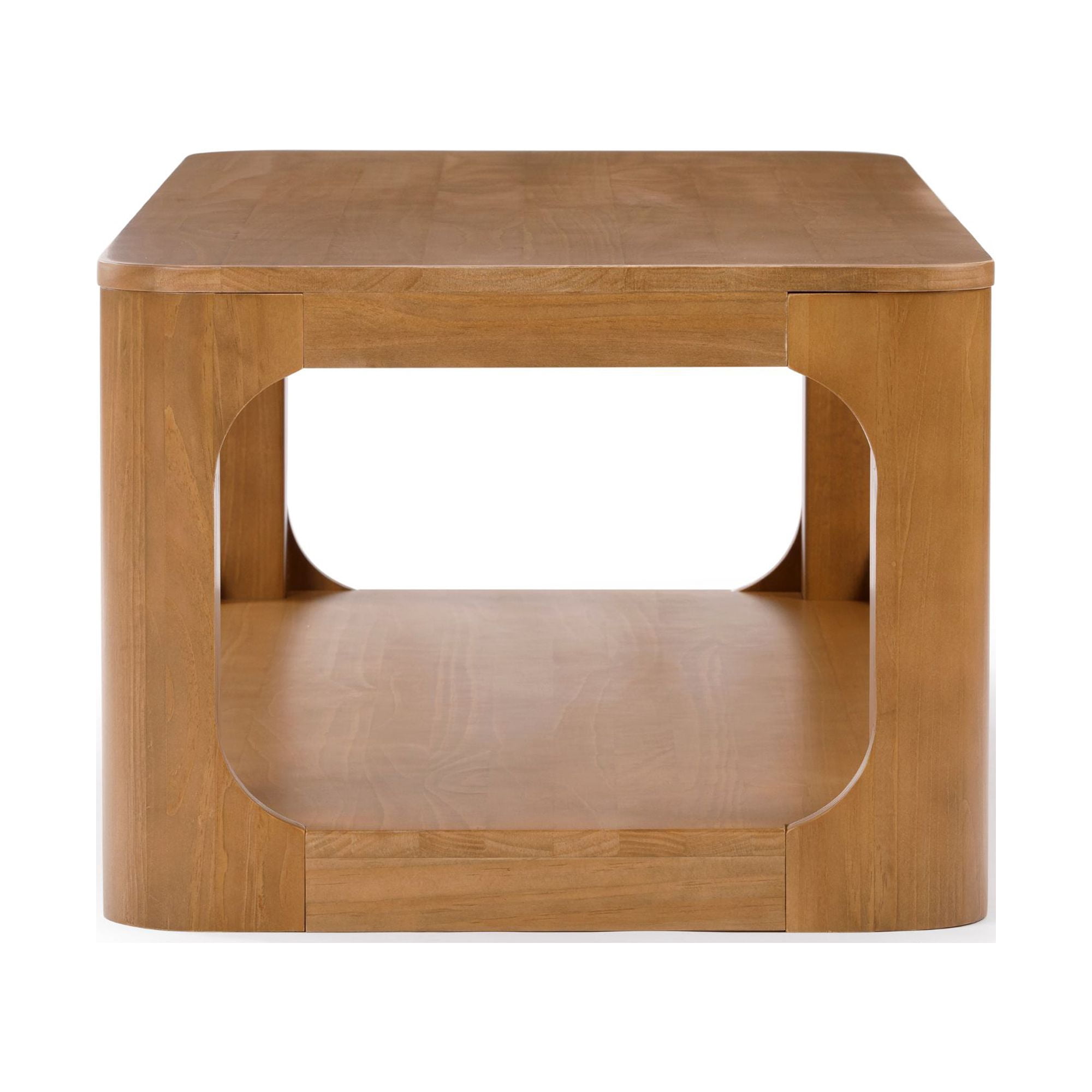 Plank+Beam Solid Wood Forma Coffee Table, 54" Modern Coffee Table with Storage Shelf, Pecan