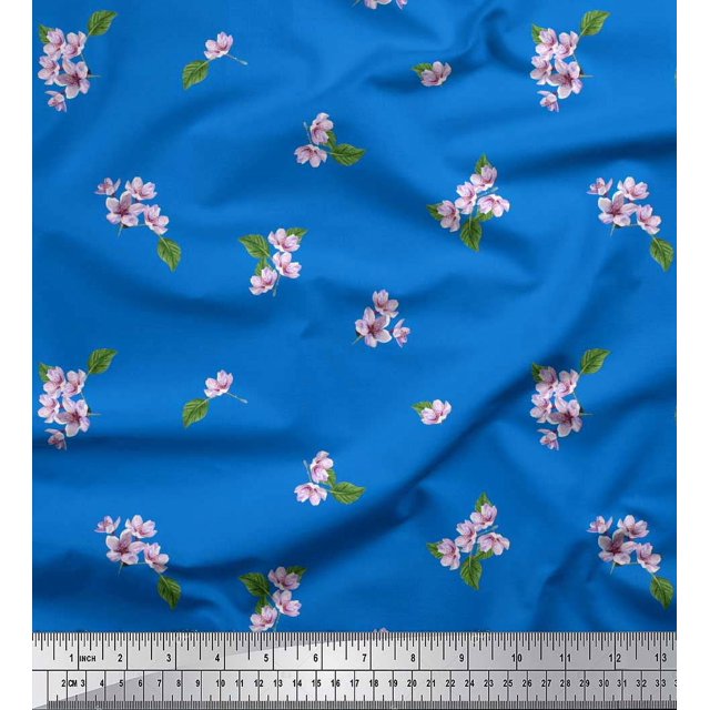 Soimoi Rayon Fabric Leaves & Azalia Floral Print Fabric by The Yard 42 Inch Wide