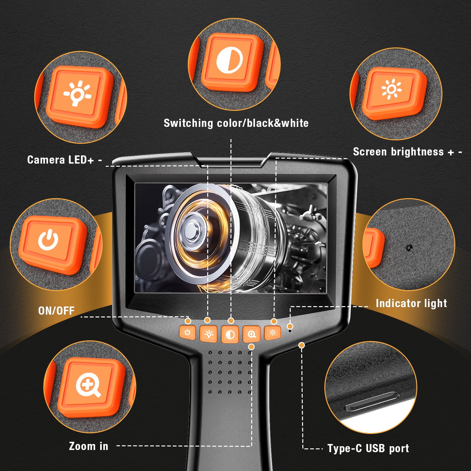 Askmuse 1080P Endoscope Camera with Light, 4.3in LCD Inspection Scope with 16.4ft Waterproof Semi-Rigid Cable, 3X Zoom LED Borescope Camera for Pipe Drain Sewer Automotive Tool Use