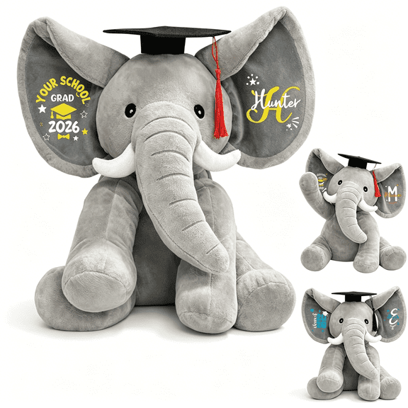 BESTSKY Personalized Graduation Elephant Custom Name Graduation Stuffed Animal Plush Grad Gifts for Kids Prek Kindergarten High School College