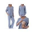 thumbnail image 2 of FOCUSNORM Women Cotton Maternity Sweatshirt Loose Solid Color Crew Neck Long Sleeve Side Zipper Pullover Tops for Fall Winter, 2 of 7