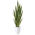 thumbnail image 2 of Yellow 43'' Tall Large Artificial Snake Plant with 9'' White Taper Planter,Plastic Floor Plants Tall Faux Sansevieria Plant with 20 Leaves for Home Bedroom Living Room Bathroom Indoor Outdoor Decor, 2 of 7
