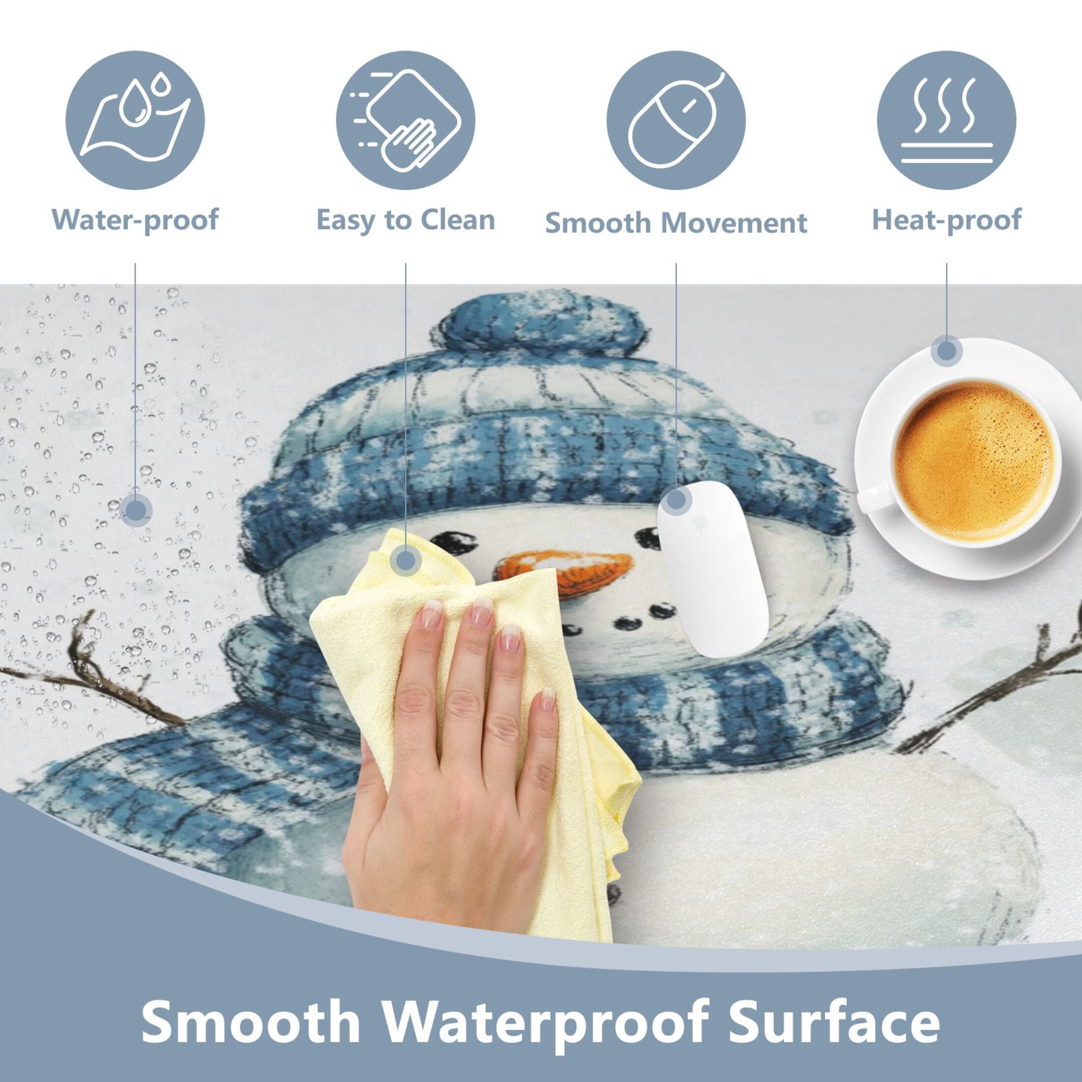 Wobogo Snowman Wearing A Blue and White Scarf Gaming Mouse Pad Non-slip Leather Desk Mat Water Resist Keyboard Pad for Gamer Office 16.5×35.4in