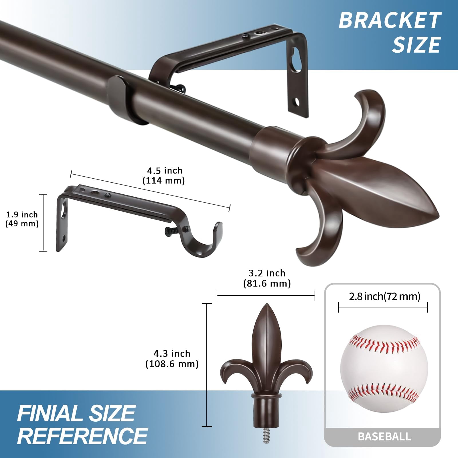 Urbanest Cast Forged Iron Curtain Rod with Fleur de Lis Finials – Heavy-Duty Decorative Designer Drapery Rod, Adjustable Metal Window Rod Set, 3/4" Diameter, 84" to 120", Oil-rubbed Bronze (ORB)